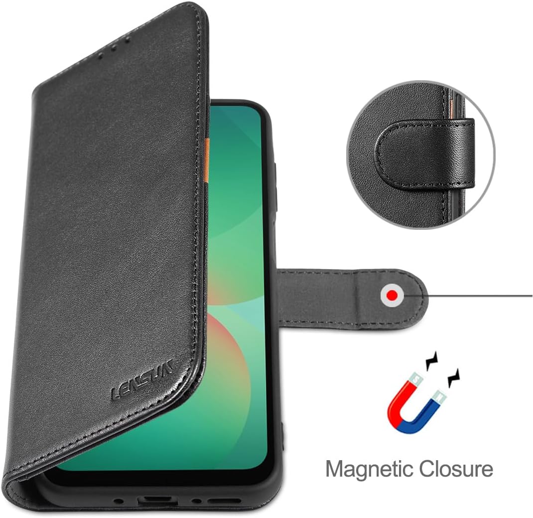 LENSUN Echtleder Hülle für Samsung Galaxy A26, Handyhülle [Echtes Leder][Magnetverschluss][RFID Schu