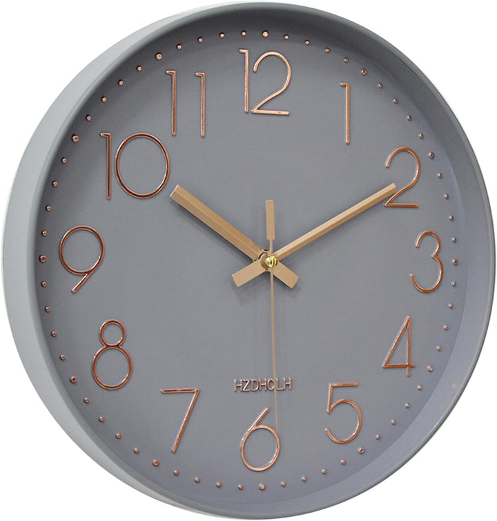 HZDHCLH 30cm geräuschlosem funkuhr wanduhr, digital Gross, für Wohnzimmer, Küche (graues Gold), Grau
