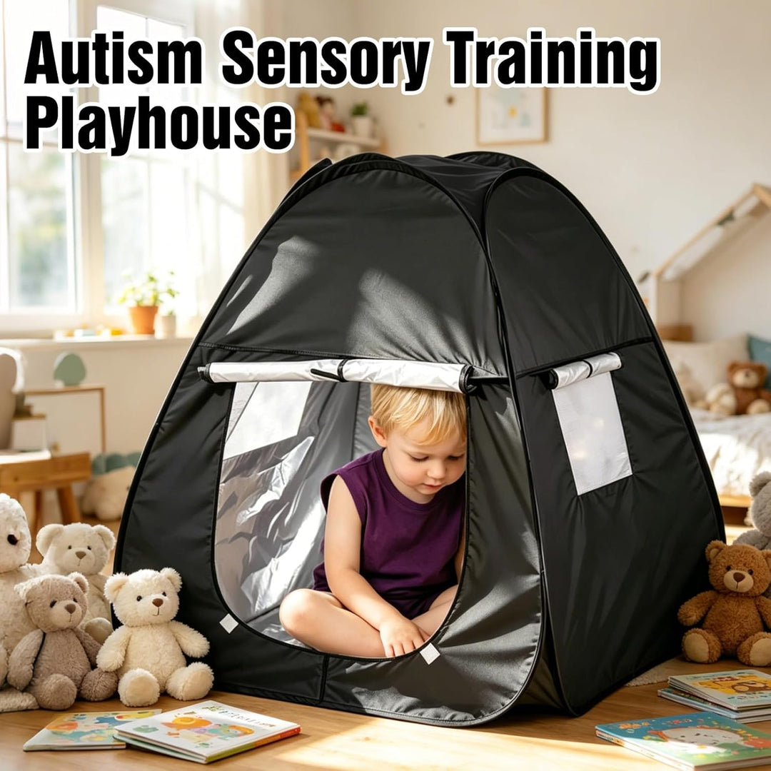 Sensorisches Zelt, Pop-Up Höhle, 84x84x96 cm Blackout Pop Up Spielzelt Mit Reise Tragetasche, Tragba