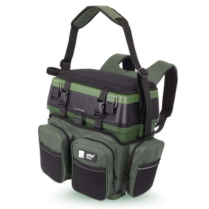 Zite Fishing Multi Angel-Koffer-Rucksack & Sitz-Kiepe in 1 - Inklusive 4 Tackle-Boxen für Angelzubeh