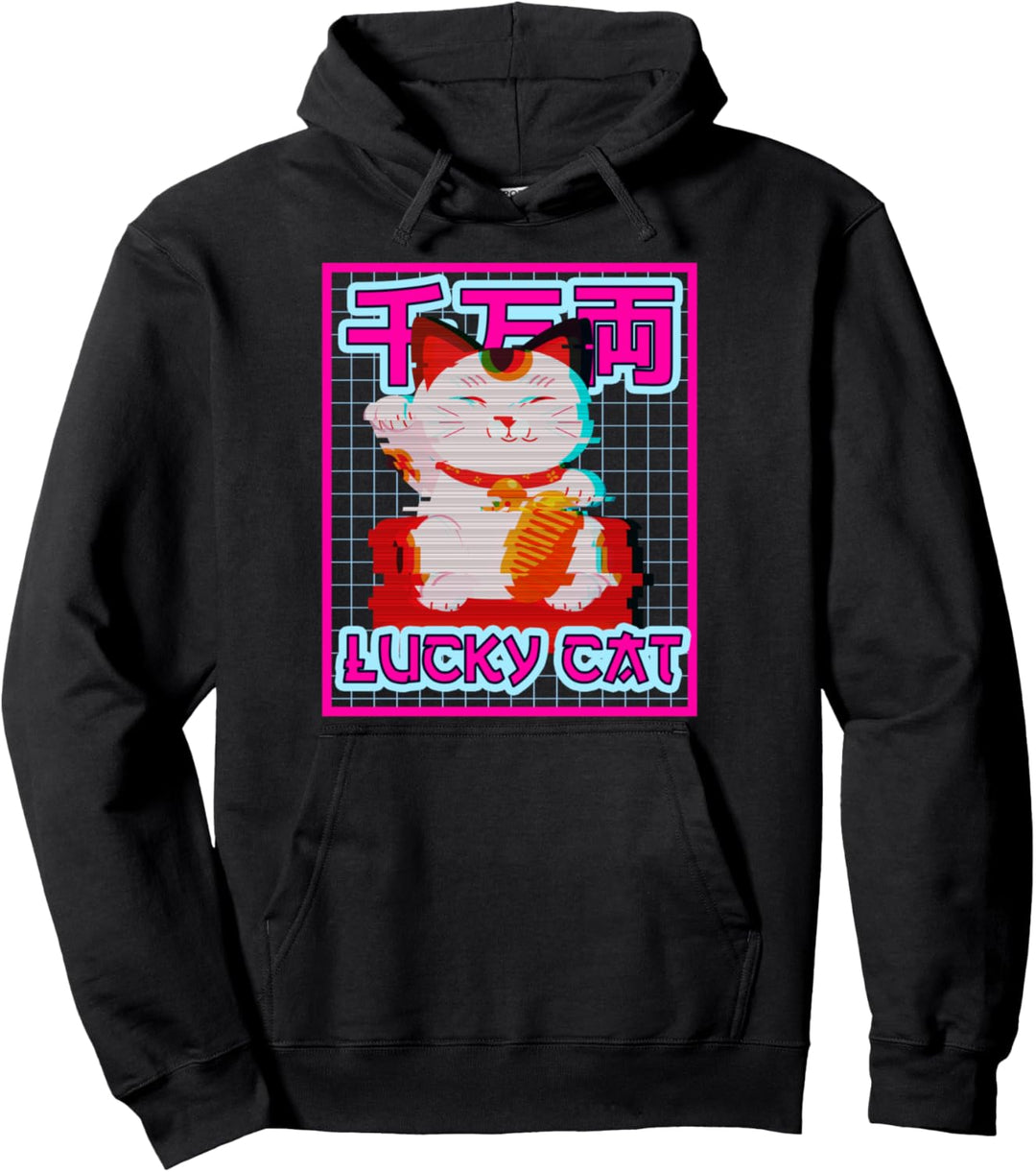 Maneki Neko Cat Japanese Vaporwave Aeshetic Harajuku Pullover Hoodie