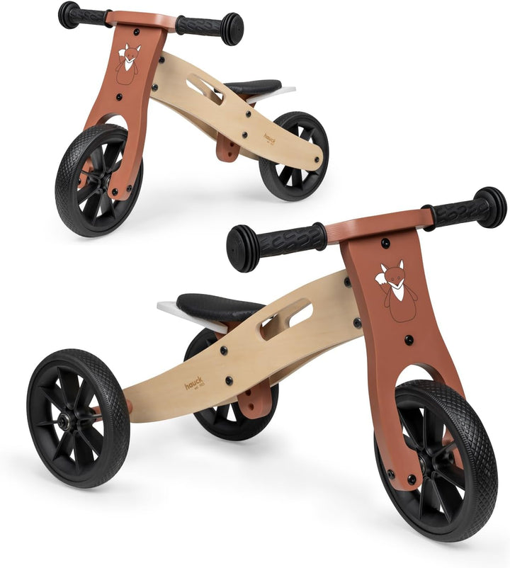 Hauck First Ride Eco, Fuchs - 2 in 1 Holz Dreirad Rutscher & Zweirad Laufrad mit 7,5 Zoll Räder für