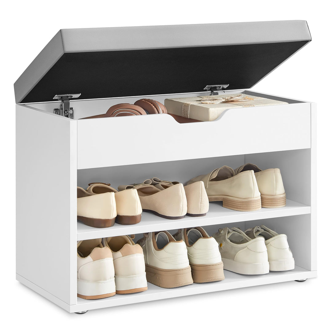 VASAGLE Schuhbank, Sitzbank, Schuhregal mit gepolstertem Kissen, Schuhorganizer mit 3 Ebenen, 30 x 6