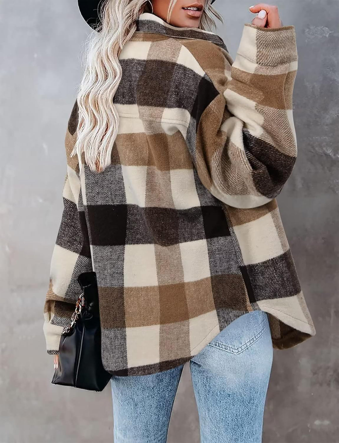 Timuspo Damen Flanell Karierte Hemdjacke Lange Ärmel Baumwolle Revers Button-Down-Bluse Shacket Mant