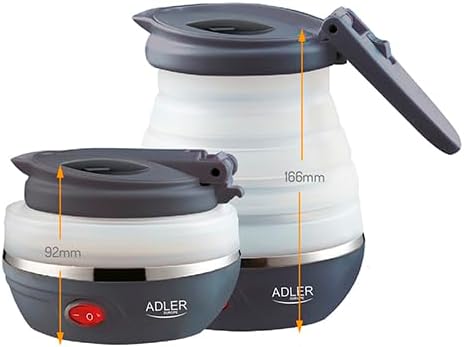 Adler AD1279 Elektrischer Wasserkocher, faltbar, 0,6 Liter, 750 W, BPA-frei, Silikon, Weiss und Dunk
