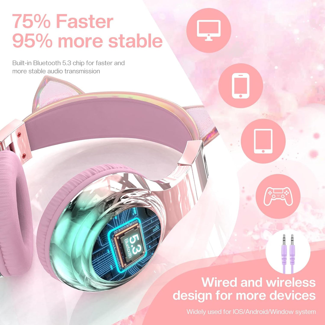 JYPS Bluetooth Kopfhörer Kinder, Metallisch Kabellose Kopfhörer Kinder Over Ear mit 74/85dBA Lautstä
