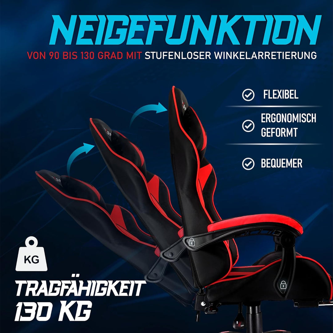 xRace Gaming Stuhl, Bürostuhl, Ergonomischer Pc Stuhl, Gaming Sessel aus Leder mit Lendenwirbelstütz