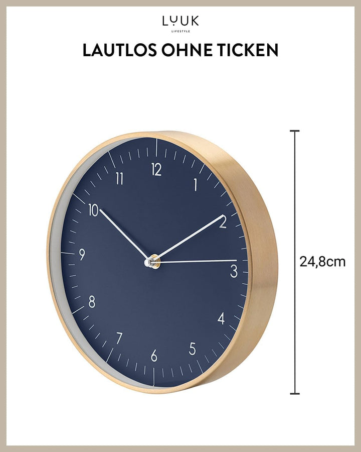 LUUK LIFESTYLE Moderne Quarz Wanduhr, Geräuschlos, 24,8cm, Dunkelblau | lesbare arabische Ziffern, g