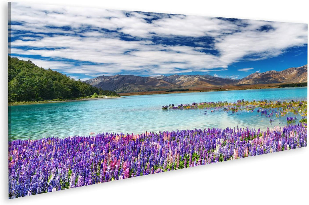 islandburner Bild auf Leinwand Tekapo See Neuseeland Bilder Wandbilder Poster Leinwand 120x40cm - Pa
