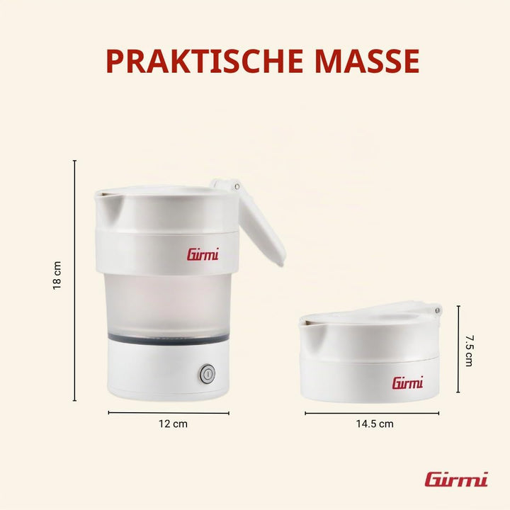 Girmi BL03 Faltbarer Wasserkocher aus Silikon, 0,6 Liter, 600 Watt, abnehmbares Kabel