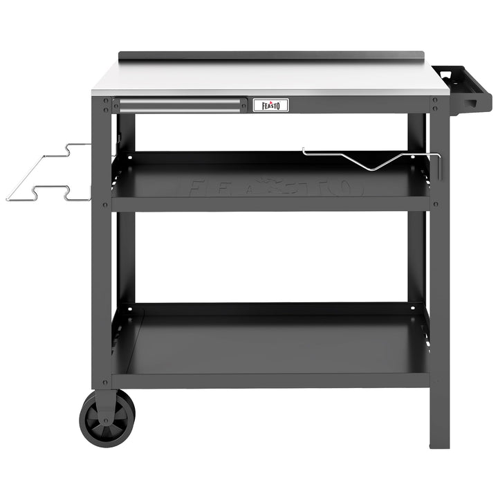 Feasto 3 Etagen Grillwagen mit Edelstahlplatte, Mobile Grilltisch mit Gewürzregal & Magnetleiste, Ou