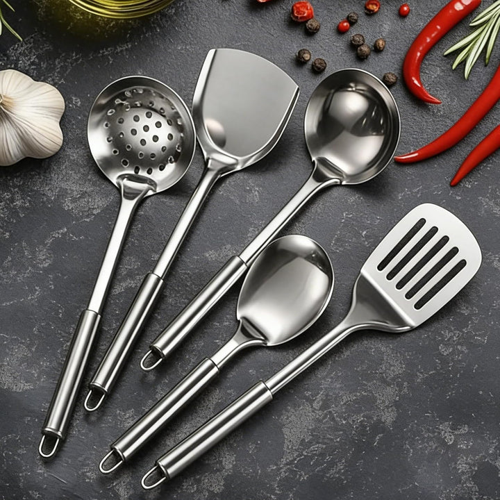18teilig, Edelstahl Kochutensilien Set, mit Pfannenwender Suppenkelle Schaufel Schlitzwender Sieb Fl
