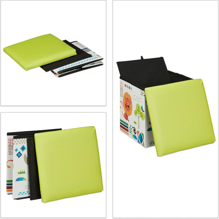 Relaxdays Sitzhocker Kinder, Tier-Design, Sitzbox faltbar, mit Stauraum, Sitzwürfel, HxBxT 31 x 31 x