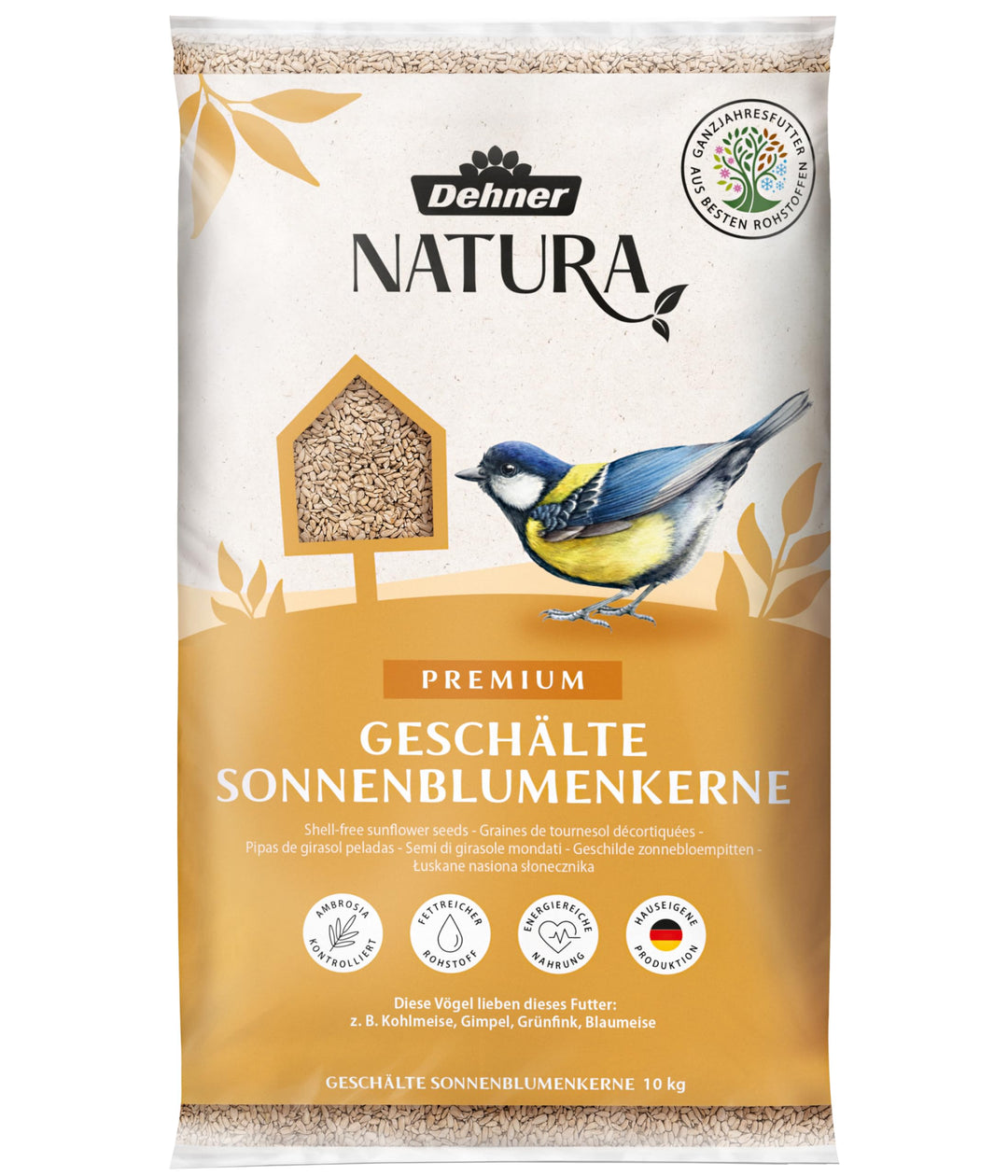 Dehner Natura Wildvogelfutter, geschälte Sonnenblumenkerne, 10 kg geschälte Sonnenblumenkerne 10 kg