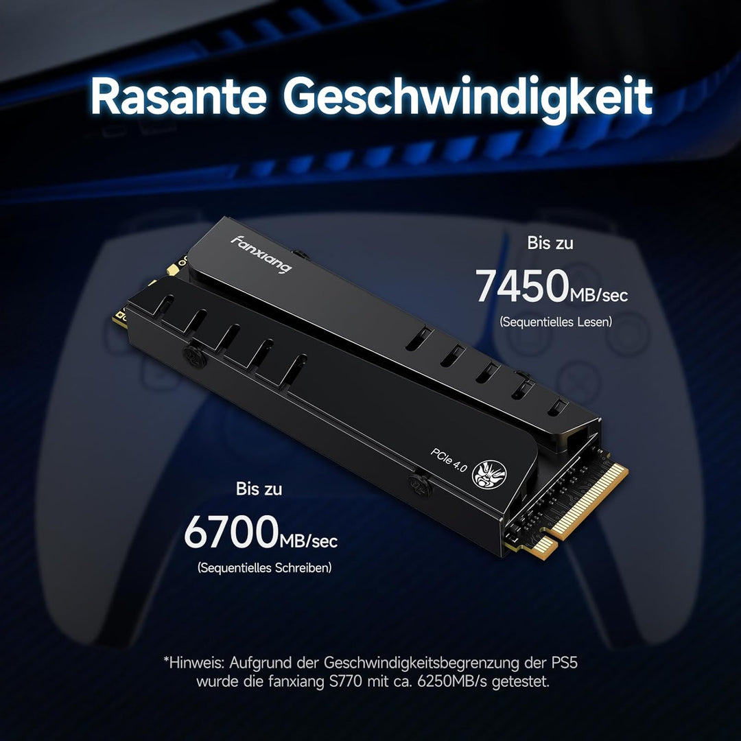 M2 SSD 4TB Nvme M.2 2280 Interne SSD Festplatte PCIe 4.0 mit Kühlkörper, 7450MB/s Lesen, 6800MB/s Sc