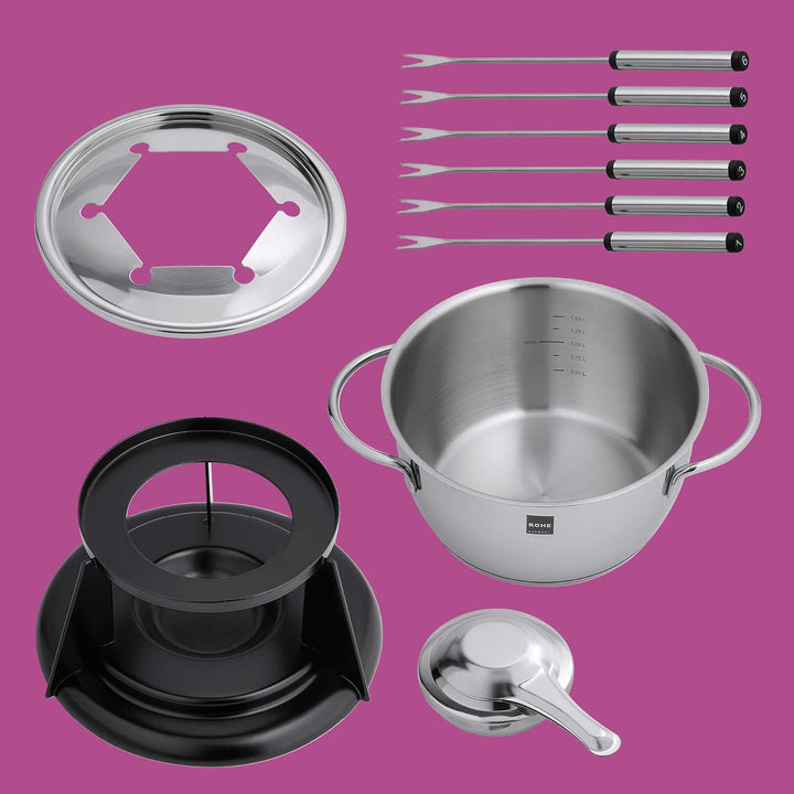 ROHE Fonduetopf Fenja aus Edelstahl hergestellt, mit einem Volumen von: 1.8L, in der Grösse: 18cm, 2