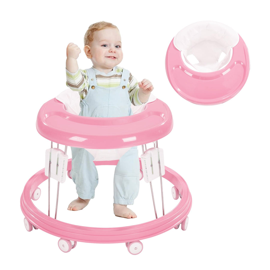 Baby Walker, Faltbar, Anti-Rollover, 5-stufig höhenverstellbar, für 6-15 Monate, Rosa rose, rose