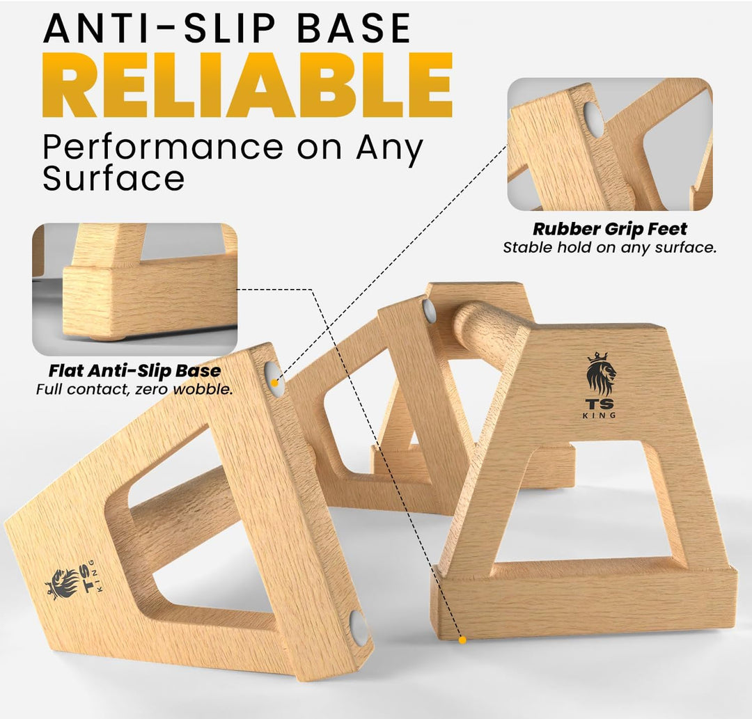 Grosse Liegestützgriffe – 2x rutschfeste & gelenkschonende Holzgriffe – ideales Parallettes & Calist