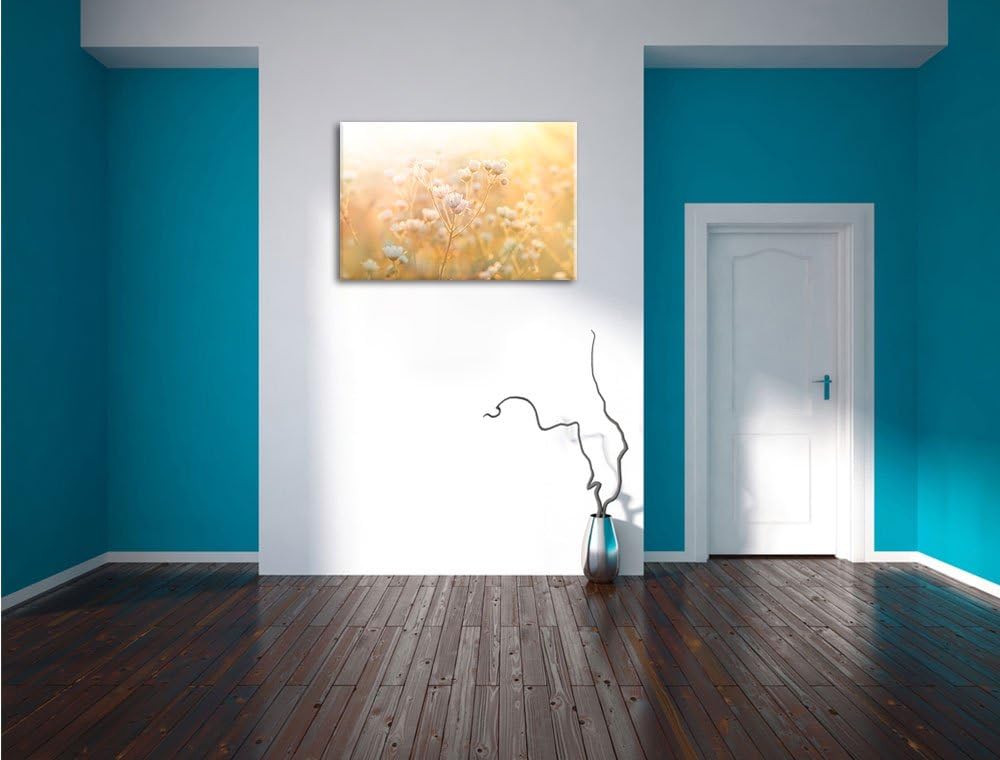 Romantische Blumenwiese, Format: 100x70 auf Leinwand, XXL riesige Bilder fertig gerahmt mit Keilrahm