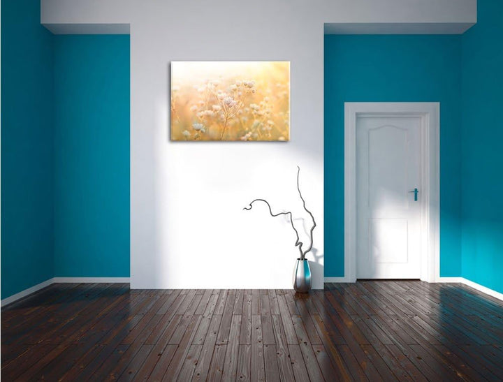 Romantische Blumenwiese, Format: 100x70 auf Leinwand, XXL riesige Bilder fertig gerahmt mit Keilrahm