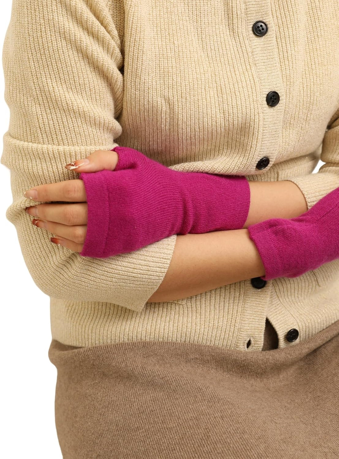 Prettystern Kaschmir-Wolle Damen Pulswärmer fingerlose Handschuhe Hand-Stulpen, 19 cm X 10 cm pink V