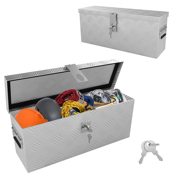 Aufbewahrungsbox Alubox 520x160x220 mm, Aluminium Werkzeugkiste mit Schloss und 2 Schlüsseln, Robust