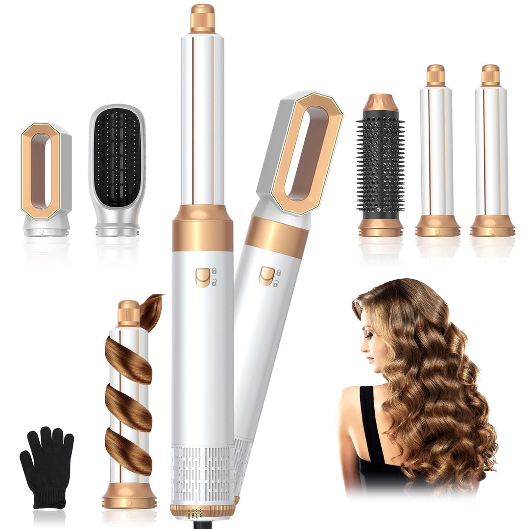 Journeyside 5-in-1 Airstyler Set 1000W, Professioneller Warmluftbürste mit Lockenstab&amp;Glätteisen, Mu