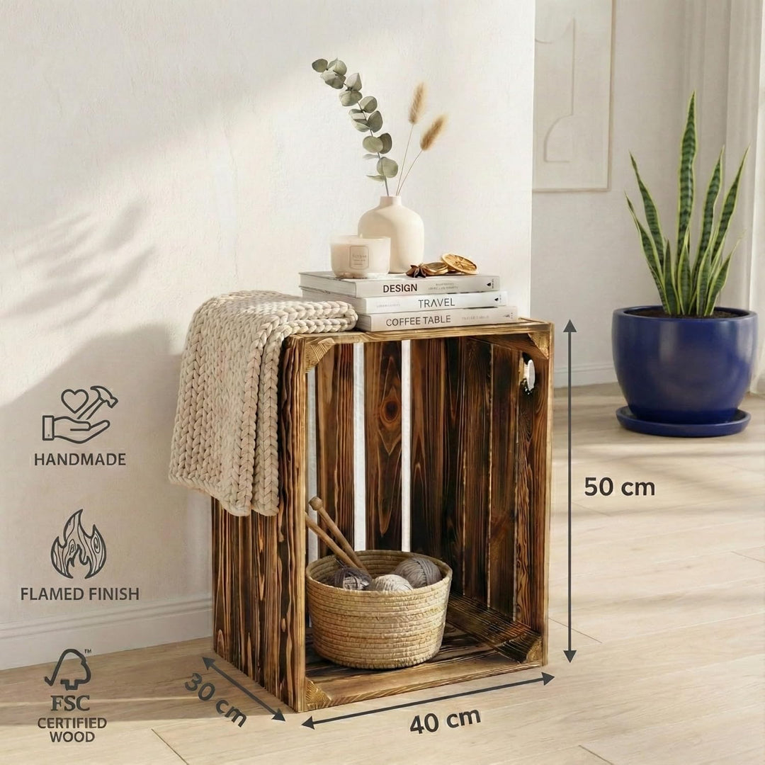 Teramico Geflammte Holzkisten Weinkisten Obstkisten mit Mittelbrett/Zwischenbrett Ablage für Aufbwah