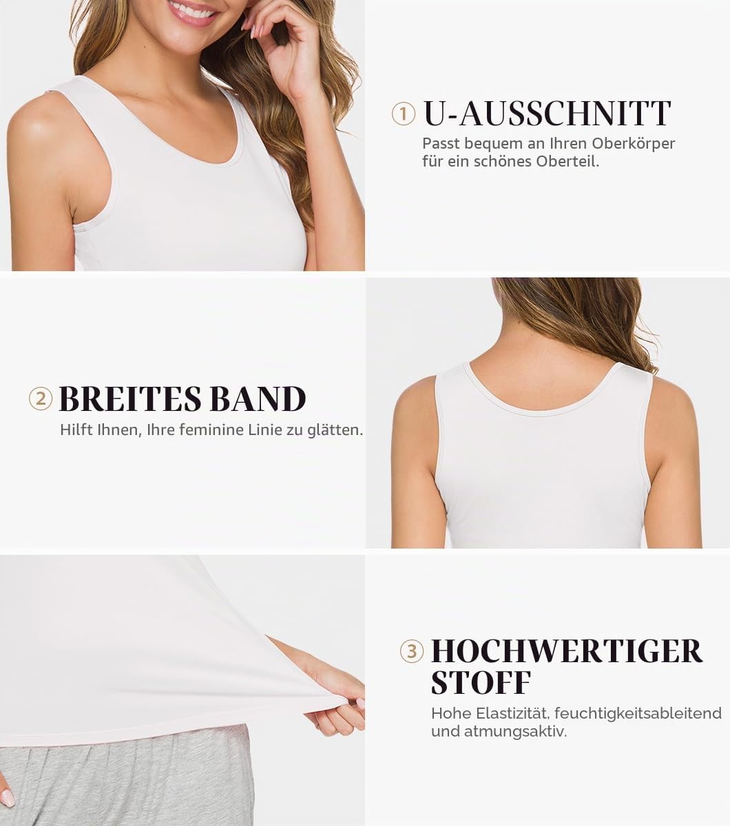 Knuffnee Damen Stretch Unterhemd Basic Tank Tops Workout Unterhemden Tops 4er Pack S Schwarz/Weiss/D