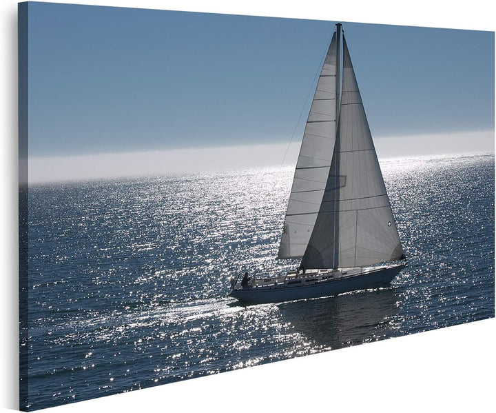 islandburner Bild auf Leinwand Segelboot Auf Ruhiger See Bilder Wandbilder Poster Leinwand 100x57cm,