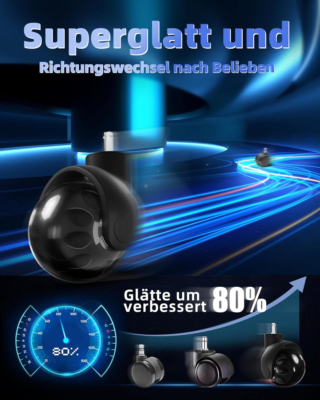 Sytopia Bürostuhl Rollen 5er Set in Schwarz, Rollen für Bürostühle 11 x 22 mm für Teppichböden, Hart