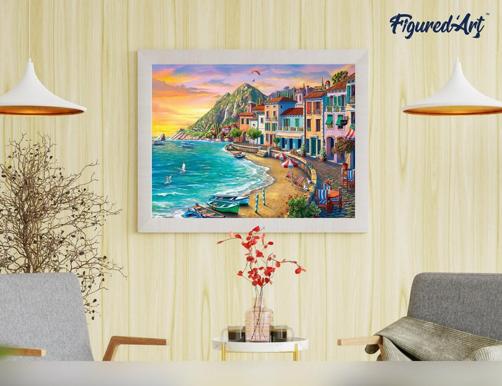 Figured'Art Malen Nach Zahlen Erwachsene Mit Rahmen Strandurlaub - Paint by Numbers Basteln DIY Bast