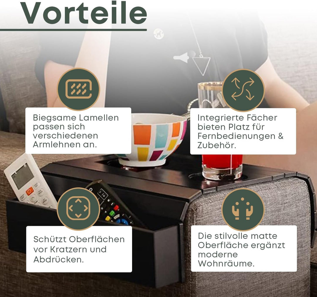 YUGN Sofatablett Armlehne - Couch Ablage Sofa Tablett - Sofalehne Ablage - Getränkehalter Sofa Butle
