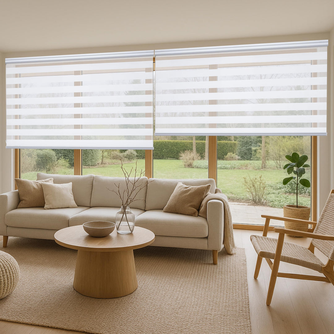 STORESDECO Doppelrollo Plus, Duo Rollo für Fenster und Türen, Zebra Rollo Premium-Finish mit Kassett