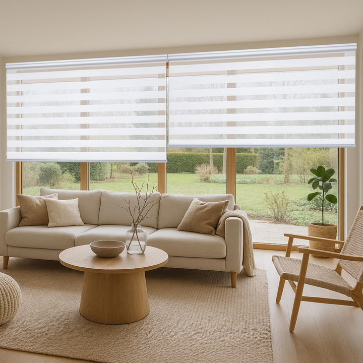 STORESDECO Doppelrollo Plus, Duo Rollo für Fenster und Türen, Zebra Rollo Premium-Finish mit Kassett
