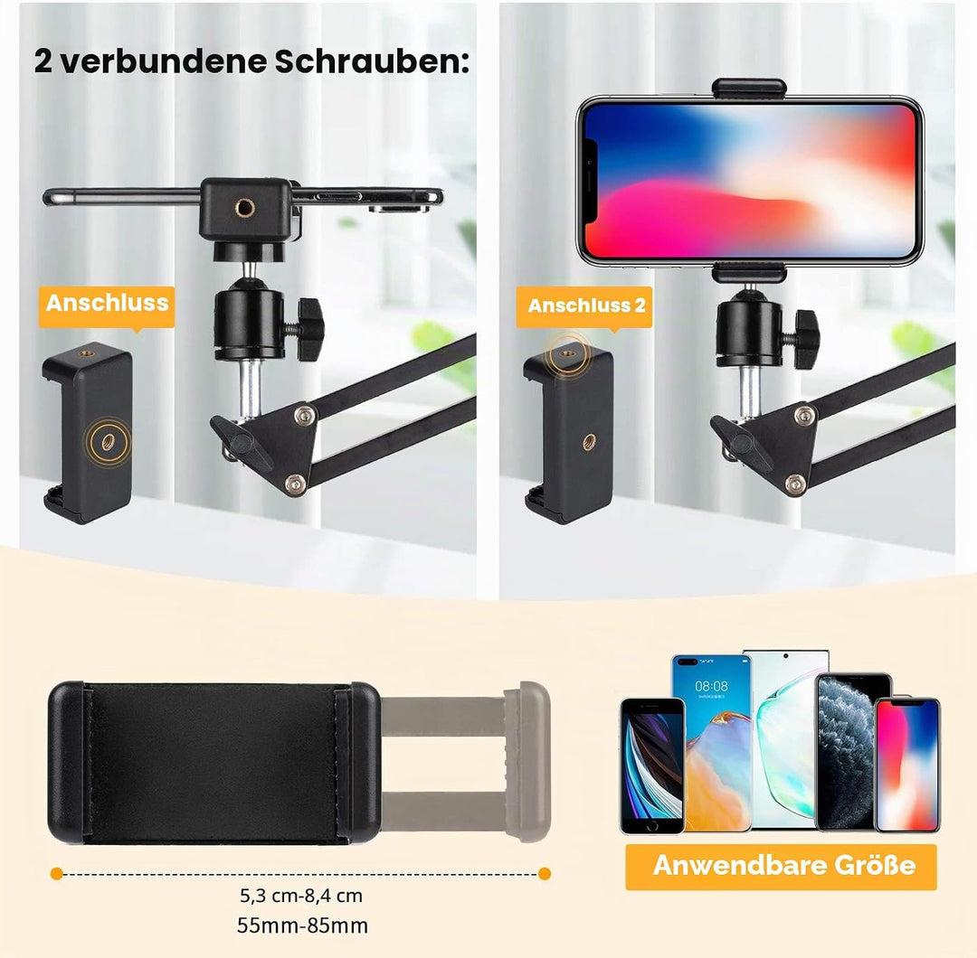 TARION Handy Gelenkarmhalterung mit Smartphone Klemme und 1/4 Zoll Schraube Langarm Handyhalter Gele