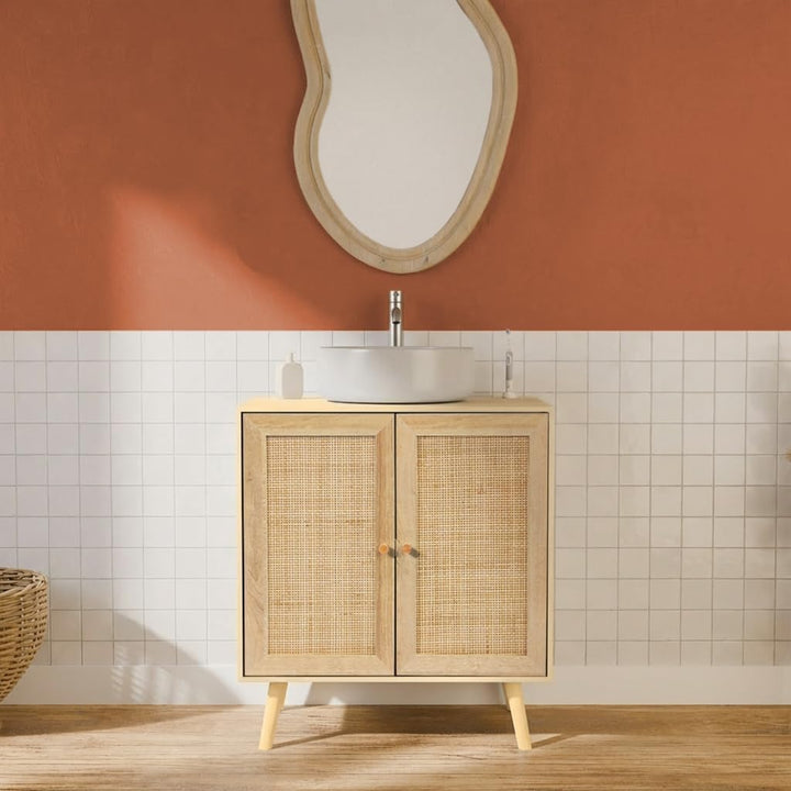 sweeek - Unterbauwaschbeckenmöbel Dekor Holz und Rattan Boho 65 x 40 x 70 cm