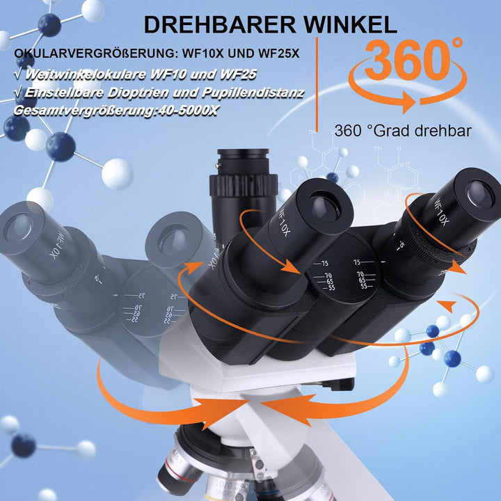 Mikroskop für Erwachsene 40x-2000x Verbundmikroskop mit Dual-LED-Beleuchtung für Schule, Zuhause, La