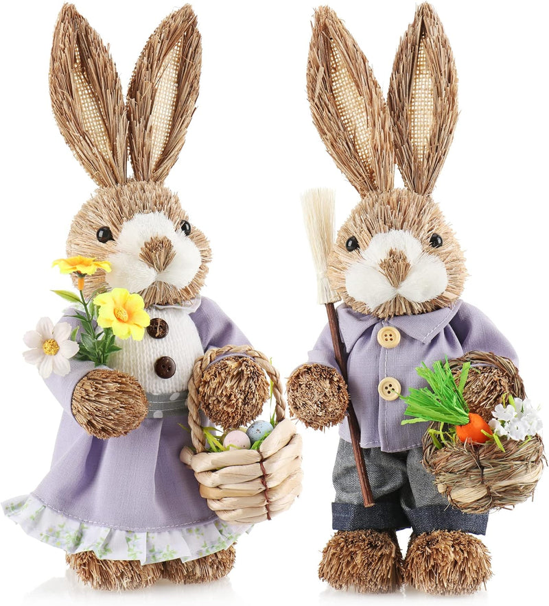 com-four® 2X Stroh Osterhase handgemacht - Deko-Osterhase zur Osterdekoration - Strohfiguren für Ost