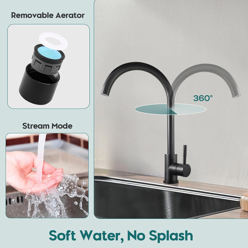 BONADE Wasserhahn Küche Schwarz, Küchenarmatur aus Edelstahl, 360° Schwenkbar Mischbatterie Küche, S