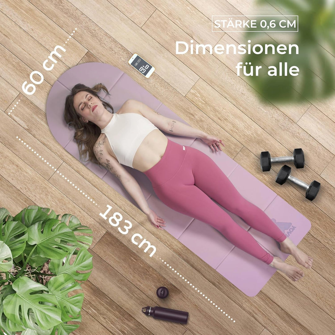 YoVibe® Yoga Matte 183x60x0,6 cm gross– Yogamatte rutschfest, extra dick, aus TPE mit Tasche & Handt