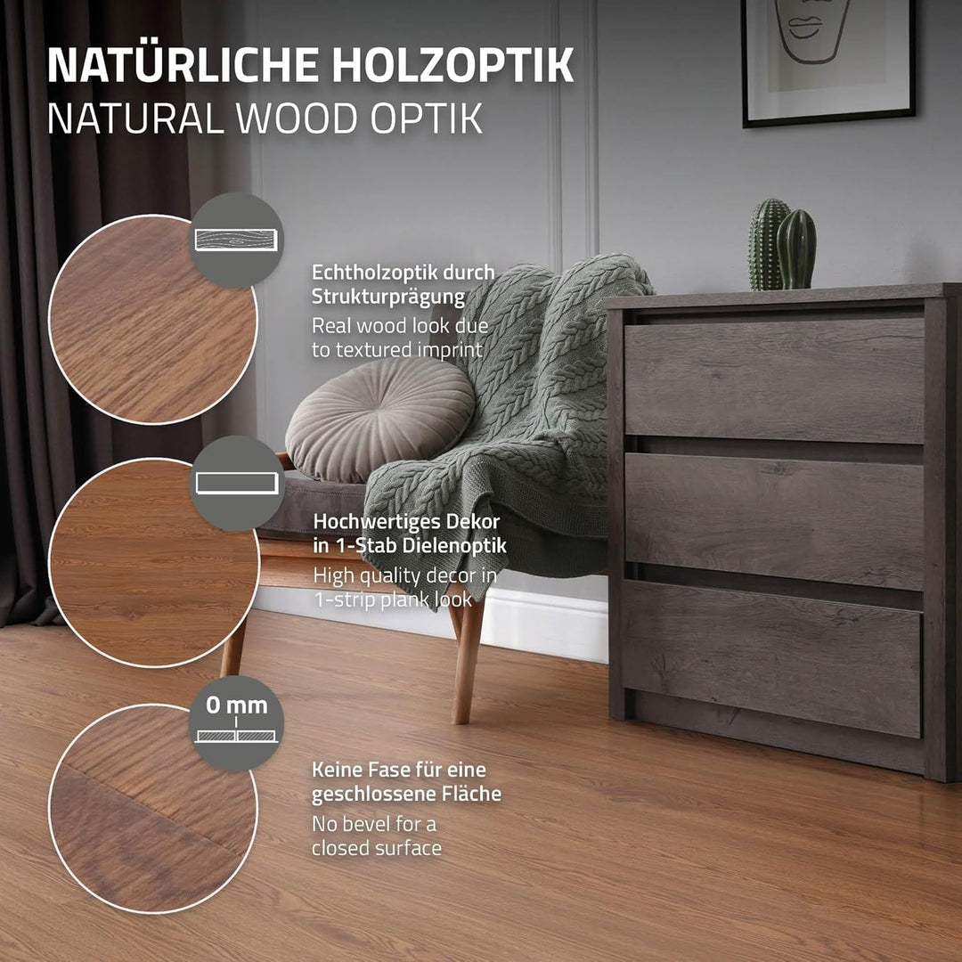 ML-Design Deluxe PVC Bodenbelag, Selbstklebende Vinyl-Dielen, Vinylboden, 91,5 cm x 15,3 cm x 2 mm,