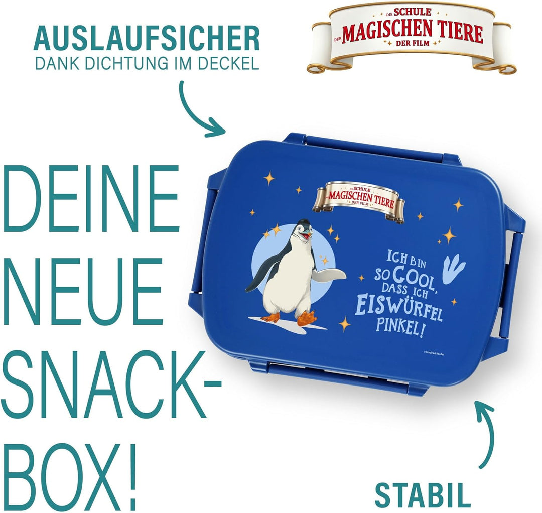 AWAVE Die Schule der Magischen Tiere Brotdose Kinder mit Fächern rPET Blau Juri Snackbox 1 L mit Dec
