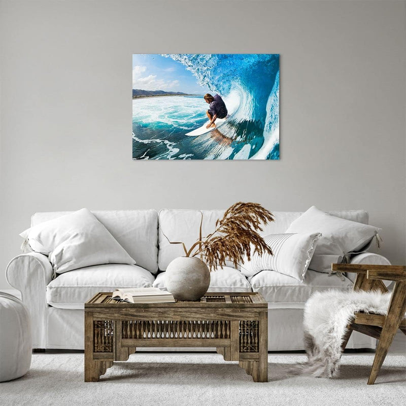 Bilder auf Leinwand Surfen Surfer Ozean Welle Leinwandbild 70x50cm Wandbilder Dekoration Wohnzimmer