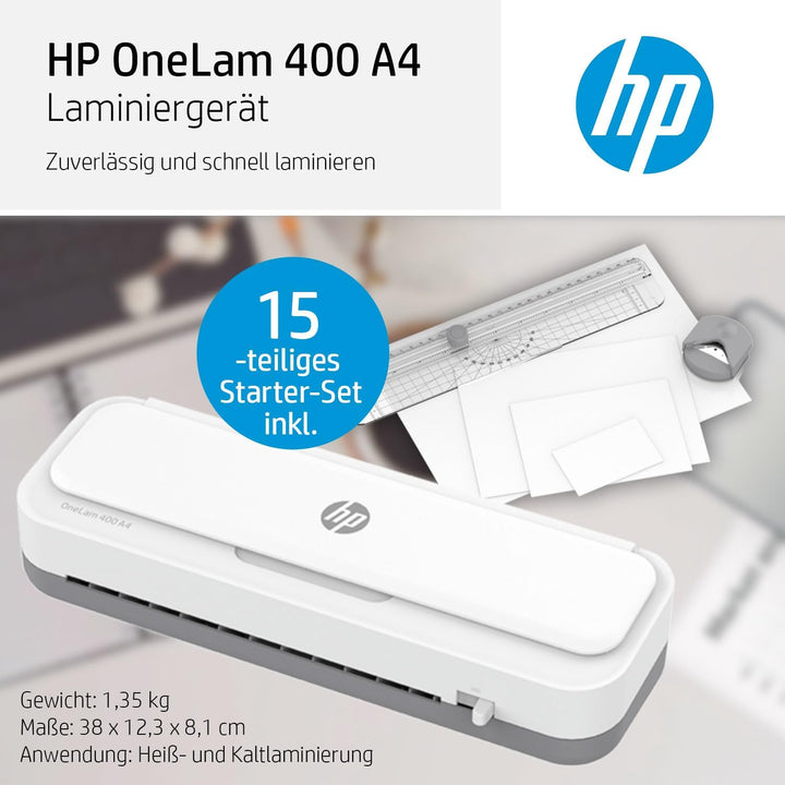 HP OneLam 400 A4, Laminiergerät, 75/80 - 125 Micron, inklusive Schneidelinieal, Eckenabrunder und La