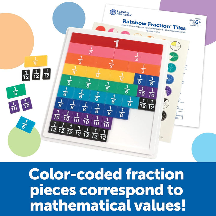 Learning Resources Rainbow Fraction Tiles with Tray 10 x 12.8 x 1.3 inches