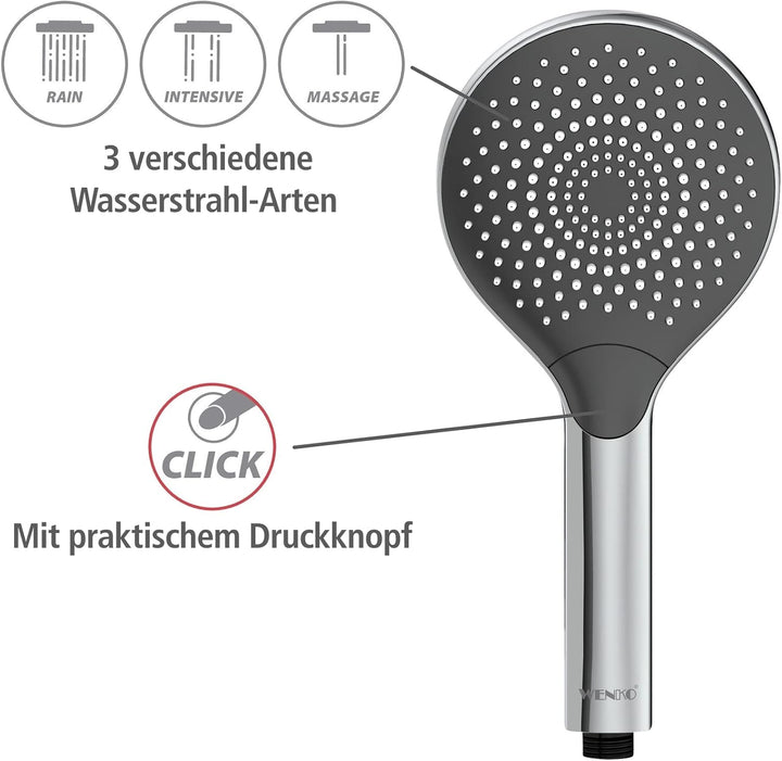 WENKO Wasserspar Duschkopf Watersaving, wassersparende Universal-Handbrause, Duschbrause mit nachhal
