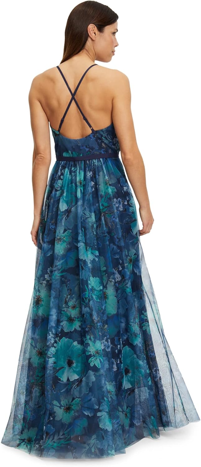 Vera Mont Damen Abendkleid mit Blumenprint 34 Blau, 34 Blau