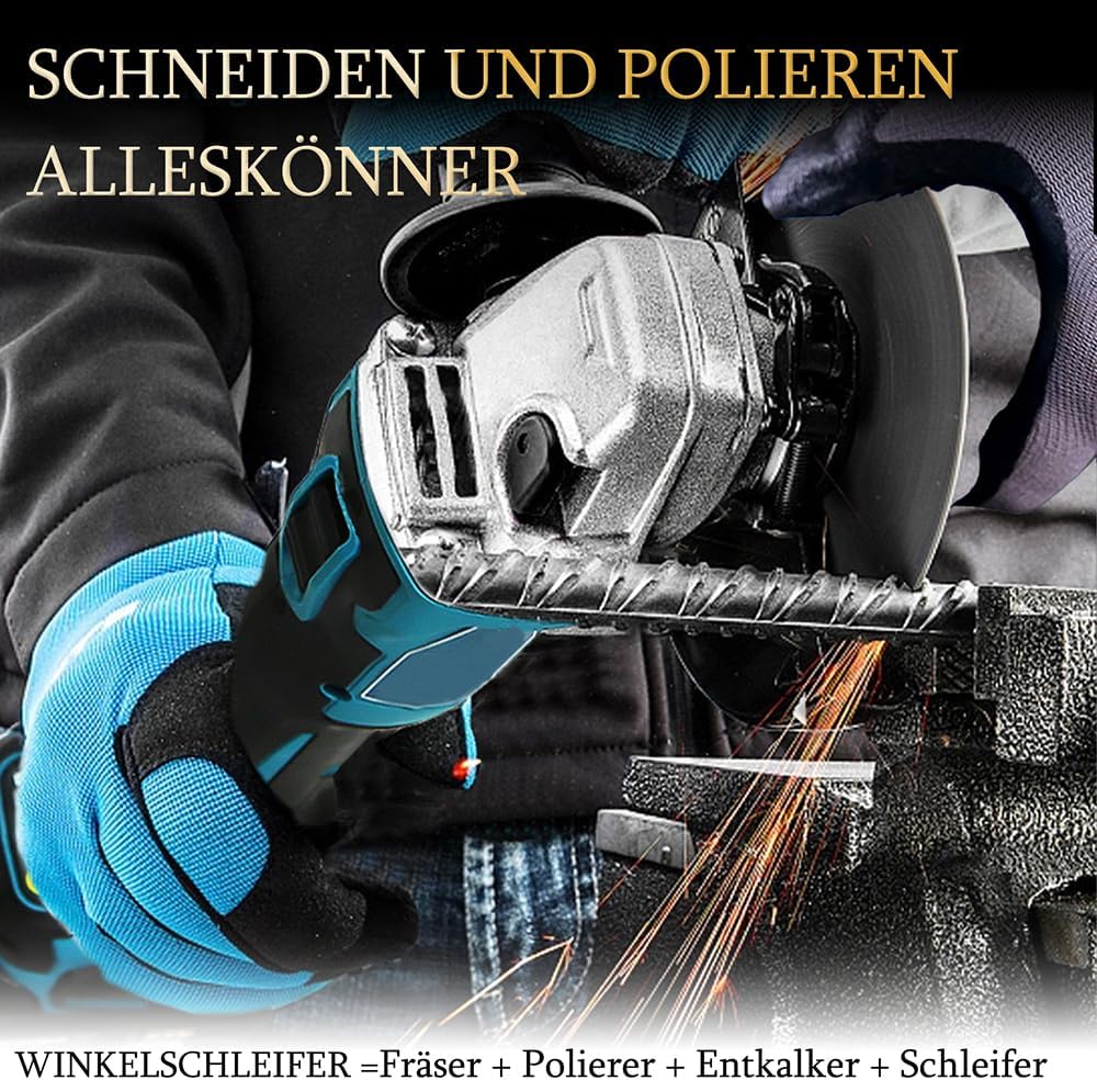 Bürstenloser Akku Winkelschleifer,Ersatz für Makita 18V Akku,11000U/min Elektro-Winkelschleifer,125