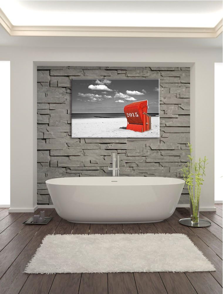 Pixxprint Strandkorb an der Nordsee 100x70cm Leinwandbild Wandbild Kunstdruck, 100x70